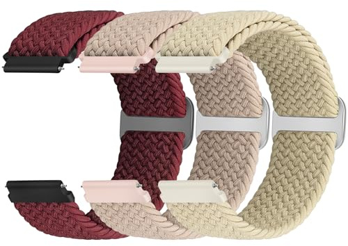 Yunshare Braided Solo Loop Elastic Strap 18mm 19mm 20mm 22mm 24mm Quick Release Watch Band Nylon Watch Bands Stretchy Replacement Strap for Women Men, 3 PCS