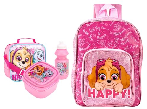 Paquete Juego de Mochilas de la Patrulla Canina de Bear Bolsas de Almuerzo para niños para niñas Incluye Mochila de la Patrulla Canina, Bolsa de Almuerzo para niñas, Botella Deportiva y contenedor pa