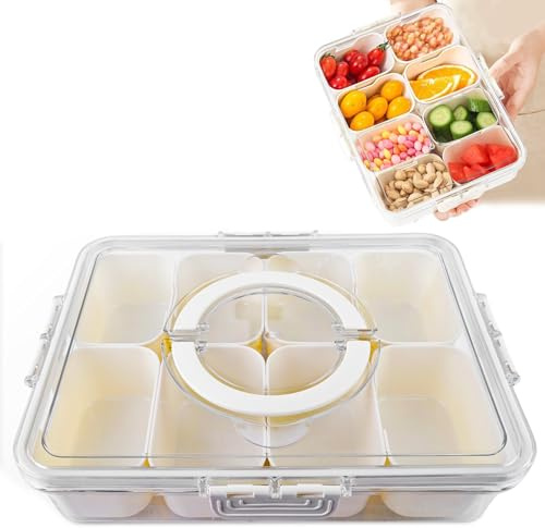 HOSPAOP Caja de aperitivos con compartimentos, plato de aperitivos con tapa, cuenco de plástico para aperitivos, bandeja de aperitivos, organizador para aperitivos, dulces, dulces, verduras, galletas