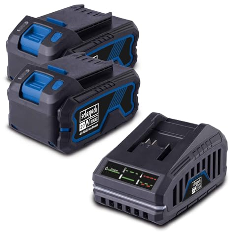 Scheppach 20V Starter-Kit: 2X 4Ah Akku & 2,4A Ladegerät (65W) | 20V-IXES-Serie | Lithium-Ionen-Akku | Ladezeit 2 Ah / 4 Ah: 60/120 Min | 3-Stufige LED-Anzeige
