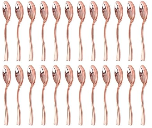 24pcs fourchettes cuillères en plastique,cuillères à dessert mini fourchettes cuillères,cuillère à café réutilisable couverts en plastique pour dégustation appetizers pudding remuer(cuillères or rose)