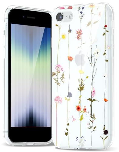 Svanove for iPhone SE 2022/2020 2nd/ 3rd Generation Case/iPhone 7/8 Case Flower, Girly Cute Clear Floral Aesthetic Design, Slim Thin Hard Shell Case for Women, Trendy Pattern, Wildflower