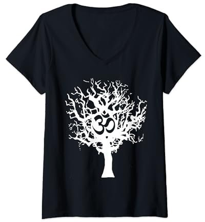 Femme Yoga Arbre de Vie Blanc T-Shirt avec Col en V