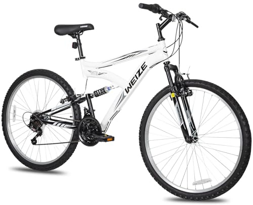 WEIZE Mountain Bike, 26 27.5 inch Outdoor Hybrid Bikes,18-Speed/High-Carbon Steel/Dual Full Suspension, Adjustable Ergonomic Seat for Men Women Adult, MTB Bicycle with Suspension Fork,Sleek Colors