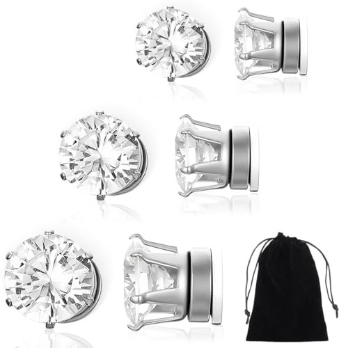 ZKGYUS 3 Paires Boucles d'Oreilles Magnétiques Homme - Fausse Boucle Aimantée 5/6/7 Mm