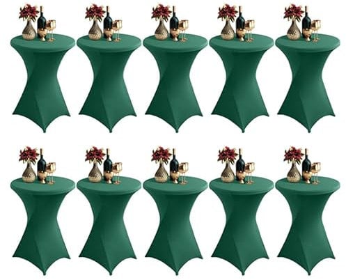 Vnituasr 10 Sets grüne Cocktail Tischhussen, Bar-Stretch-Tischhussen für Bistrotische Ø 80-85 cm, runde Tischtücher für Partys, Bankette und Stehtische (80 x 110 cm, grün)