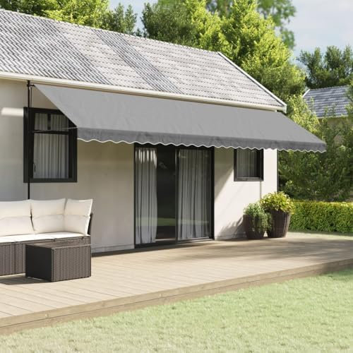 Tidyard Markisenvolant Markisenstoffe Zeltstoffe Sonnenschutz Markisentuch Markisenbespannung Ersatzstoffe Anthrazit Gestreift 6 m