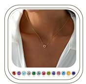 TINGN Gold Geburtsstein Kette Damen, 18K Vergoldet 12 Monate Geburtsstein Halskette Mode Runde Cut Personalisierte Schmuck Geburtstag Geschenke für Frauen Mädchen Mutter