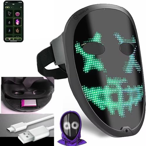 Maschera LED con Personalizzato APP Bluetooth Programmabile, Maschera Luminosa Digitale Elettronico LED per Costume Di Halloween DJ Masquerade Cosplay Festa Di Compleanno, Maschera Luminosa Di