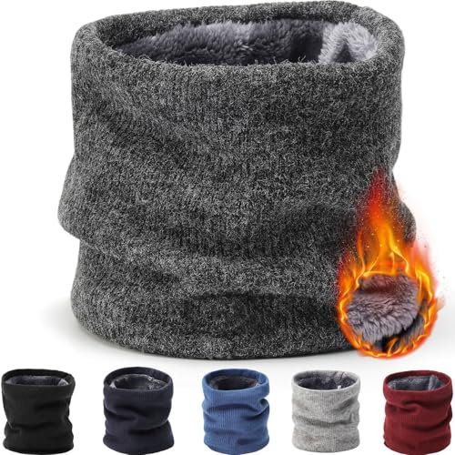BARFULKER Winter Halsschlauch Herren Damen Ski Halswärmer Halstuch Gesichtsschal Fleece Schal Schlauchtuch Gamaschenmaske Winddichte Kreisschlaufenschals Loopschal Unisex Dunkelgrau