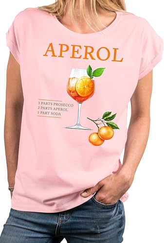 MAKAYA Damen Kurzarmshirt mit Orangenmotiv Sommer Top Alkohol Shirt