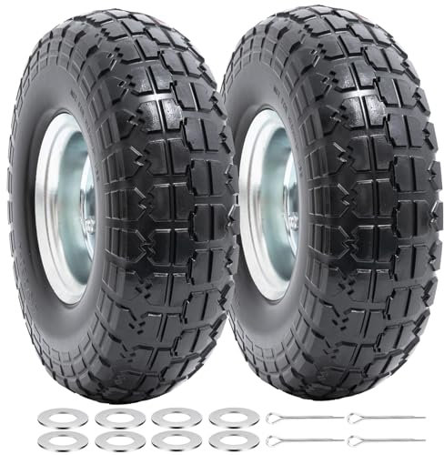 2-PCS 4.10/3.50-4 Pneus increvables 4.10-4 3.50-4 Pneus pleins avec alésage d'axe 5/8 pouces et roulements à double étanchéité compatibles 4.10 3.50-4 Diables brouettes tondeuses à gazon pneus|Argent
