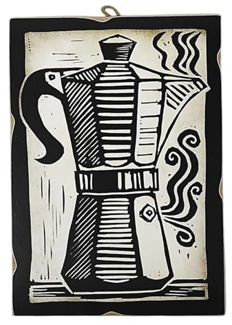 KUSTOM ART Wandbild, Serie Haushaltswaren und Utensilien, Kaffeekanne, Druck auf Holz, 25 x 18 cm.