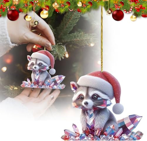 Weihnachtsbaumschmuck, Kristall Bunte 2D-Acryl-Weihnachtsanhänger, Weihnachtsdeko Weihnachtskugeln Anhänger, Weihnachten Home Dekorationen (Kleiner Waschbär)