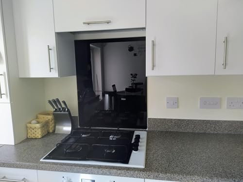 BELOFAY 6mm 600x800mm Black Tempered Glass Splashbacks for Cookers, Toughened Glass Heat Resistant Splashback for Kitchen Oven