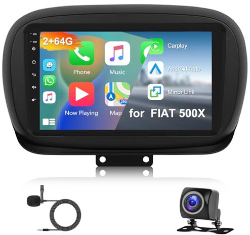 2G 64G Android Autoradio per FIAT 500X 2014-2020 Radio Wireless Carplay Android Auto, Hodozzy 9 Pollici Touch Screen Navigazione GPS WiFi Bluetooth FM RDS con Retrocamera 2 Din Radio per Fiat 500X