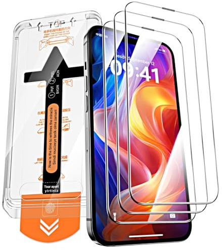 QUESPLE [3 Pièces] Verre Trempé pour iPhone 15 Pro Max, Haute Qualité Couverture Complète, Dureté 9H, Sans Bulles, Film Protection écran, Avec Kit d’Installation Facile