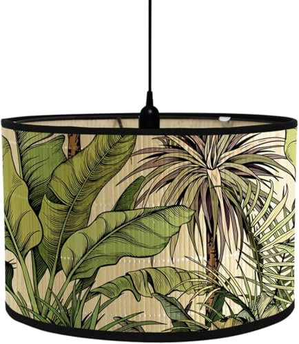 FANSU Abat-Jour en Bambou Classique Imprimé Animal et Végétal Tambour Abat-jour, Remplacement Abat, Jour Fait à la Main, pour Lampe de Table,Suspension,Lampe de Chevet,Lampadaire (Plantes vertes)