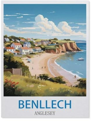 Jigsaw Puzzle 1000 Pieces for Adults，Benllech Anglesey Vintage Travel Posters，Teens Boys Girls Puzzles Difficult Thick Sturdy Pieces Challenging Puzzle for Party Games（38x26cm）-CV8