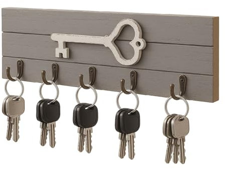 TIENDA EURASIA – Colgador Llaves Pared | Material Madera | Color Natural | Medidas 30x8x0.9 cm | 5 Ganchos para Almacenamiento de Llaves (Llave)