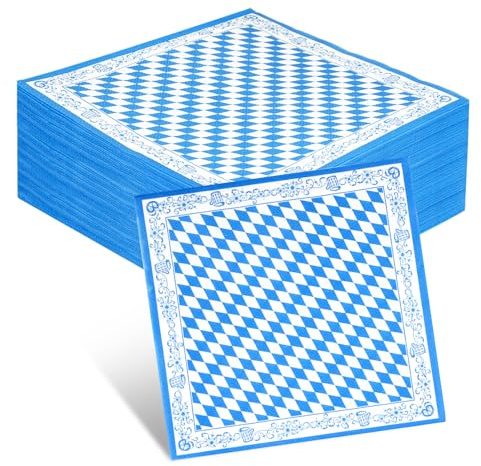 100 Servietten Oktoberfest,Bayerische Servietten,Oktoberfest Deko | 33x33cm Oktoberfest Servietten,Servietten Blau Weiß für Bayrische Deko,Münchner Bierfest ,Party Dekoration,Tischdeko