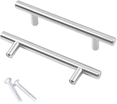 2 Pack Stainless Steel Cabinet Handles, Brushed Nickel Kitchen Cupboard Pulls. Hole Centers 128mm (5 Inch), Modern Drawer Handles for Bedroom & Bathroom.