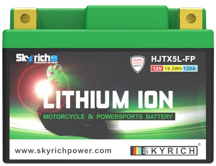 Skyrich HJTX5L-FP 12V 1.6Ah LiFePO4 Motorcycle Lithium Battery,Replace YTX4L-BS YTX5L-BS,120 CCA, Maintenance-Free, Lightweight Scooter Battery