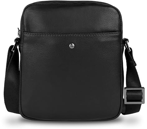 bugatti Black Magic Schultertasche klein aus Leder, Umhängetasche für Herren in schwarz