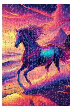 Puzzle 100 Teile, Tier Pferd Strand Puzzle Erwachsene, Klassische Puzzles, Anspruchsvoll Impossible Puzzle 40x28 cm für Geschenk und Home Decoration