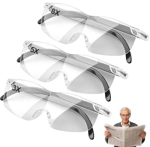 3 Pièces 300%, 500%, 800% Lunettes Loupe Grossissante,Anti Lumière Bleue Lou-PE Bijoutier,Artisanat Porte Lunette pour Âgé Homme Lire Couture Réparations Montres,Légères et Résistantes aux Rayures