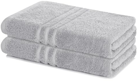 Lavea® 2er Badetuch 100x150 cm - Silber | 100% Baumwolle, Großes Duschtuch, saugstark, weich und hautfreundlich, Frottierserie Elena, waschbar und strapazierfähig