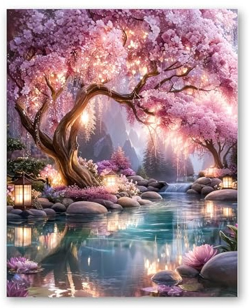 WEMEON Peinture par numéros pour adultes (40 x 50 cm) - Arbre de vie - Peinture par numéros - Kit de peinture par numéros avec 3 pinceaux - Peinture acrylique peinte à la main - Toile pour décoration