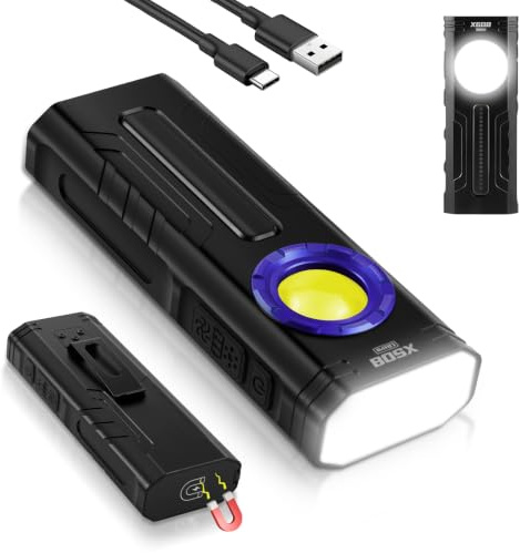 flintronic 1400 Lúmenes Linterna LED Recargable, 395nm Linterna Ultravioleta, Luz de Trabajo Lámpara de Taller COB, 15 Modos de Luz, con Base Magnética y Clip, para Tall-er Cámping Emergencia
