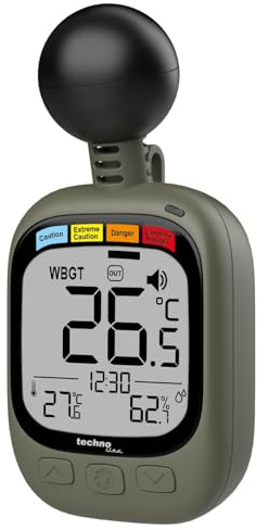 Technologine EA 3060 WBGT Thermal Stress Monitor with Temperature and Humidity Indicator WBGT Alert System Indoor Outdoor Alarm Function Ideal for Sports, Work