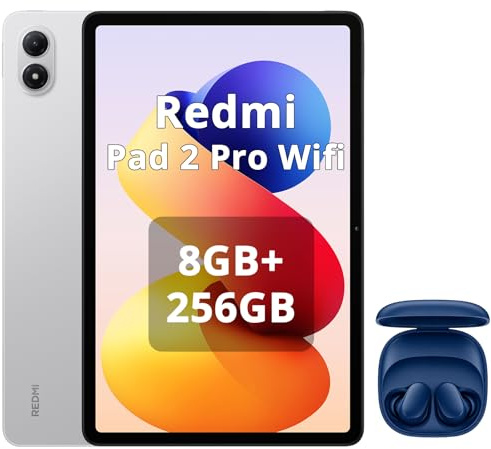 XIAOMI REDMI Pad 2 Pro, 8+256 GB,Display da 12,1 2,5 K 120 Hz, batteria Gigante da 12000 mAh (tipica), processore da 4 NM,connettività senza interruzioni,argento,incluso cuffie smart incluse blu