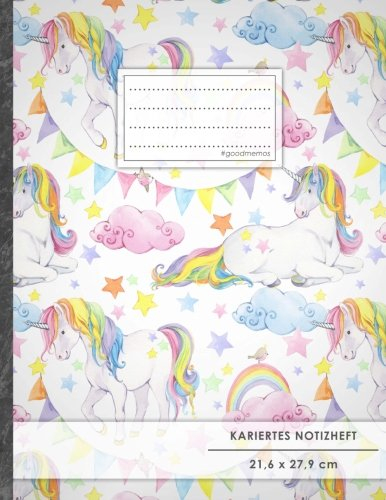 Kariertes Notizbuch • A4-Format, 100+ Seiten, Soft Cover, Register, Mit Rand, „Einhorn Regenbogen“ • Original #GoodMemos Quad Ruled Notebook • Perfekt als Matheheft, Skizzenbuch, Notizheft, Tagebuch