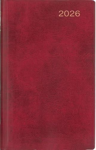 Taschenkalender 2026: Roter Cabra-Lederfaserstoffeinband