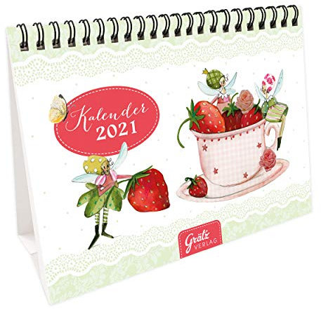 Fröhlich gestalteter Kalender zum Aufstellen 2021 Klein | Tischkalender für Büro oder Zuhause | Monatsplaner mit Wochennummern und Fest- und Feiertagen