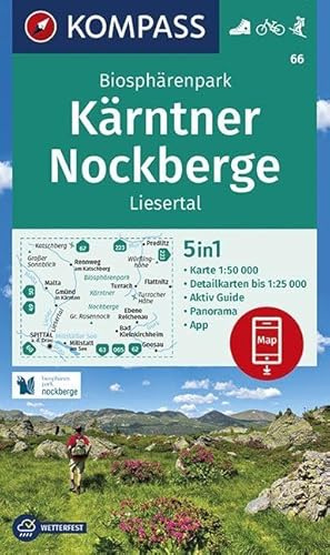 KOMPASS Wanderkarte Biosphärenpark Kärntner Nockberge, Liesertal: 5in1 Wanderkarte 1:50000 mit Panorama, Aktiv Guide und Detailkarten inklusive Karte ... Skitouren. (KOMPASS-Wanderkarten, Band 66)