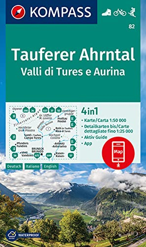 KOMPASS Wanderkarte 82 Tauferer Ahrntal, Valle di Tures e Aurina 1:50.000: 4in1 Wanderkarte mit Aktiv Guide und Detailkarten inklusive Karte zur ... in der KOMPASS-App. Fahrradfahren. Skitouren.