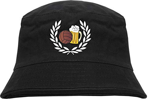 HB_Druck Lorbeerkranz Fussball Bier Fischerhut - Bucket Hat - Bestickt - S/M Schwarz