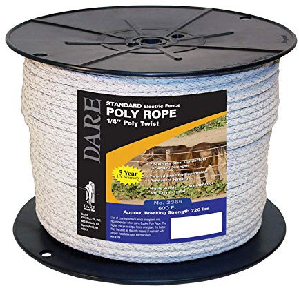 Electric Fence Poly Rope, White, 6mm x 600-Ft. -3365