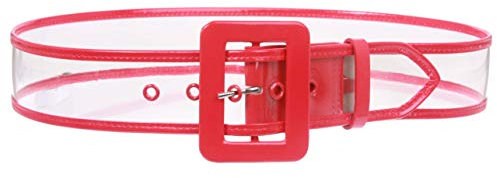 Cintura trasparente gelatina trasparente da donna in pelle verniciata con finiture a colori da 5 cm, Rosso, L/XL-102 cm