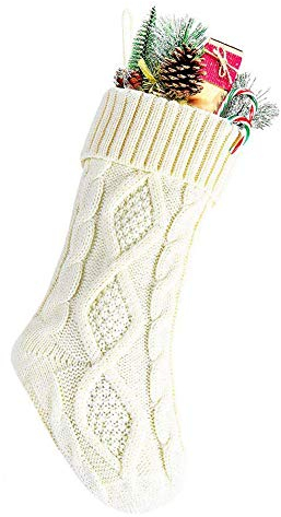 Meiwash Weihnachtssocken Deko Weihnachten Strumpf Weihnachtssocke Kabel Gestrickt Strumpf Burgund Stricken Größe Personalisiert Weihnachtsstrümpfe Geschenk Dekorationen (37cm, Weiß)