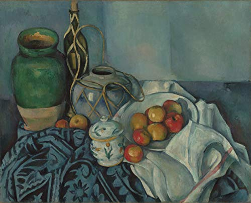 WONDERFULITEMS Still Life with Apples Green Vase Rum Bottle Ginger Pot Fruit Kitchen Painting by Paul Cézanne 16 X 20 Image Size Repro Canvas Rolled Up