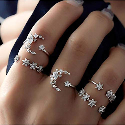 TseenYi Vintage-Knöchelring-Set mit halboffenen Monden, Stapel-Fingerringe im Retro-Look, Midi-Ringe, Accessoires, Schmuck für Damen und Mädchen, Silber