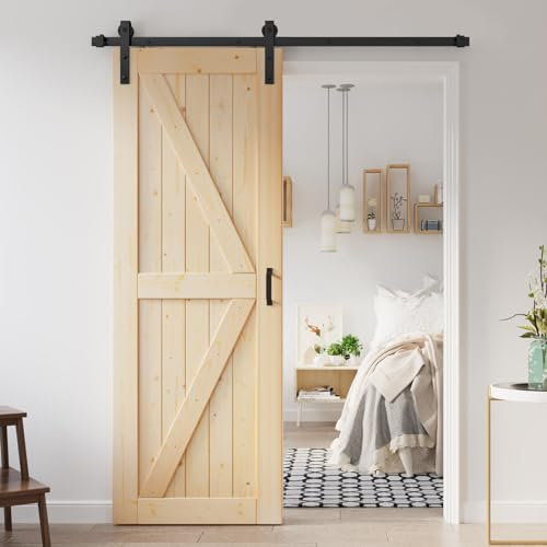 ROYMELO 30x84 inch Sliding Barn Wood Door Slab with 5ft Hardware Kit, Requires Simple DIY Assembly