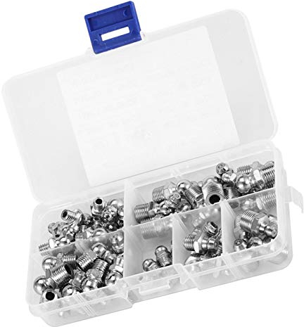 Roberee Schmiernippel Sortiment Kit, 45Pcs M6/M8/M10 Schmiernippel Sortiment, Metall-Messing-Zerk-Schmiernippel-Fitting-Sortiment