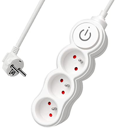 EXTRASTAR Bloc Multiprises 3 Prises avec Interrupteur, Rallonge 3 m 250 V avec sécurité Enfant, Blanc