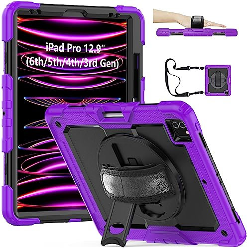 CLARKCAS Funda para iPad Pro 12.9 de 6ª generación 2022 2021 de 5ª generación iPad Pro de 12.9 pulgadas 4ª generación 2020 con protector de pantalla, soporte para lápices, funda de silicona resistente